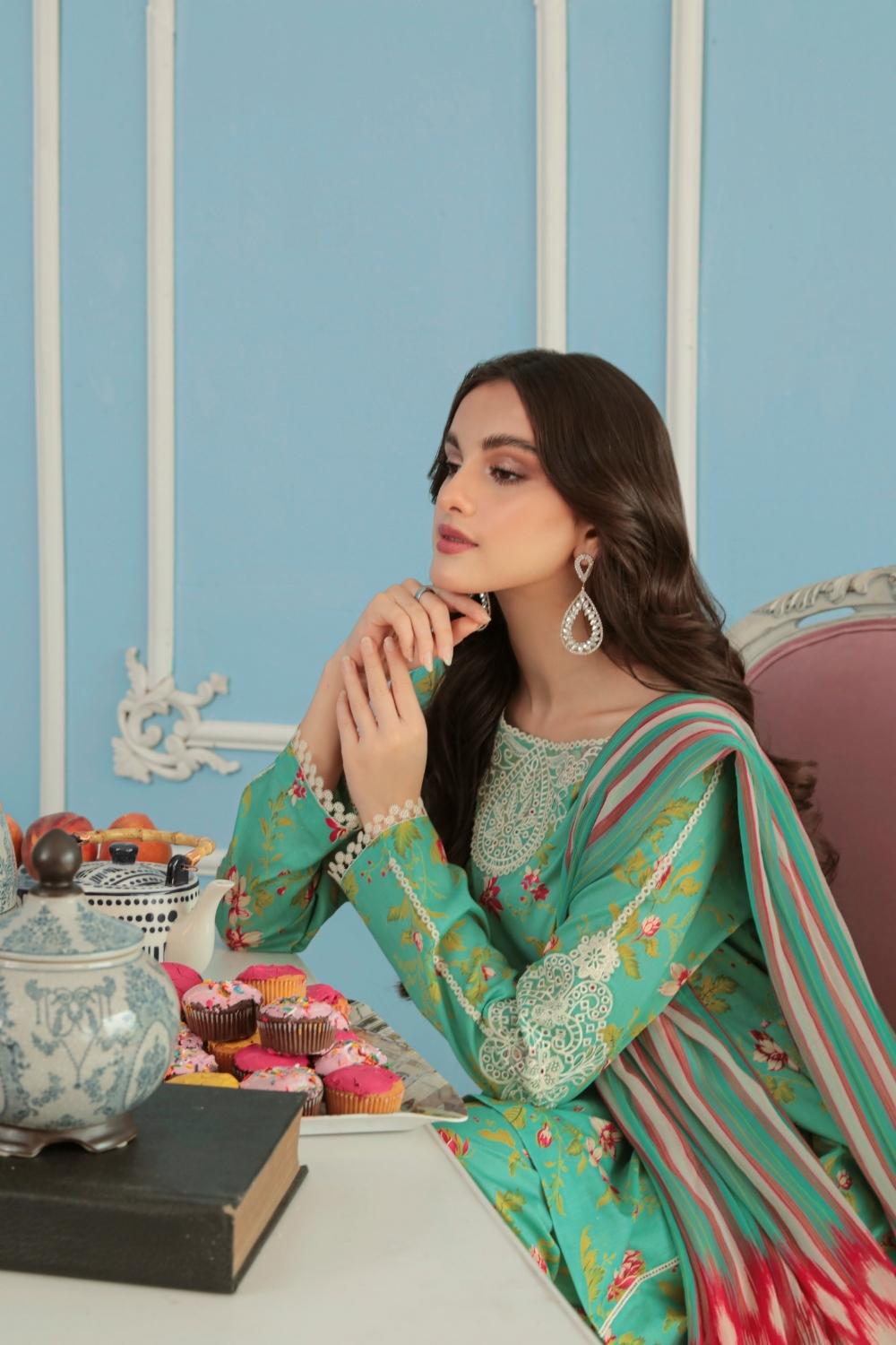 3PC Unstitched Printed + Embroidered Suit