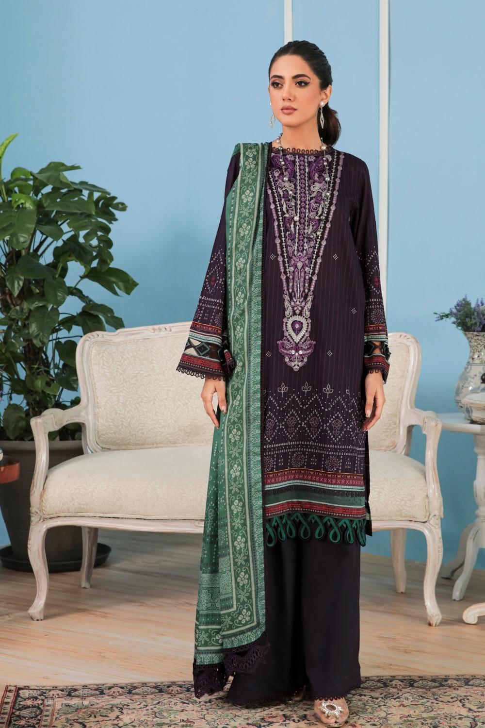 3PC Unstitched Printed + Embroidered Lawn Suit