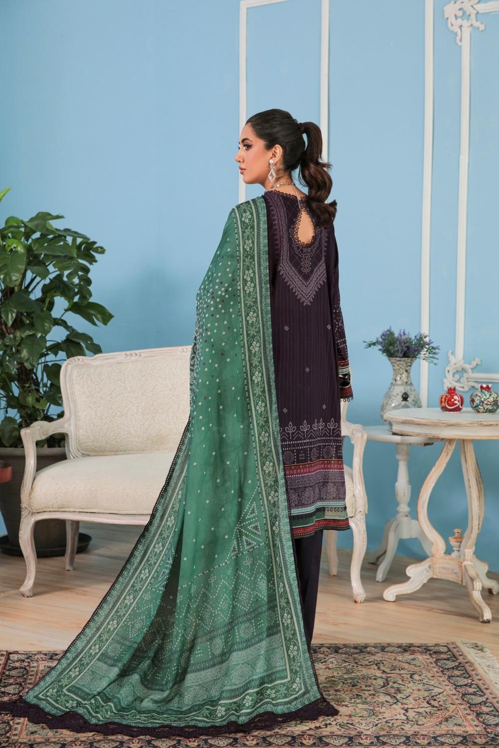 3PC Unstitched Printed + Embroidered Lawn Suit