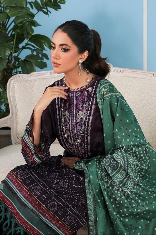 3PC Unstitched Printed + Embroidered Lawn Suit