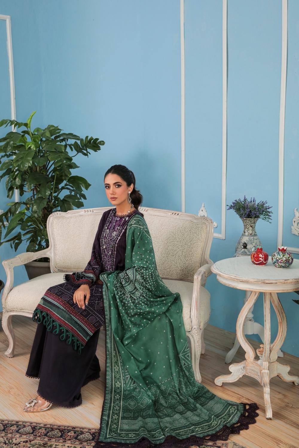 3PC Unstitched Printed + Embroidered Lawn Suit