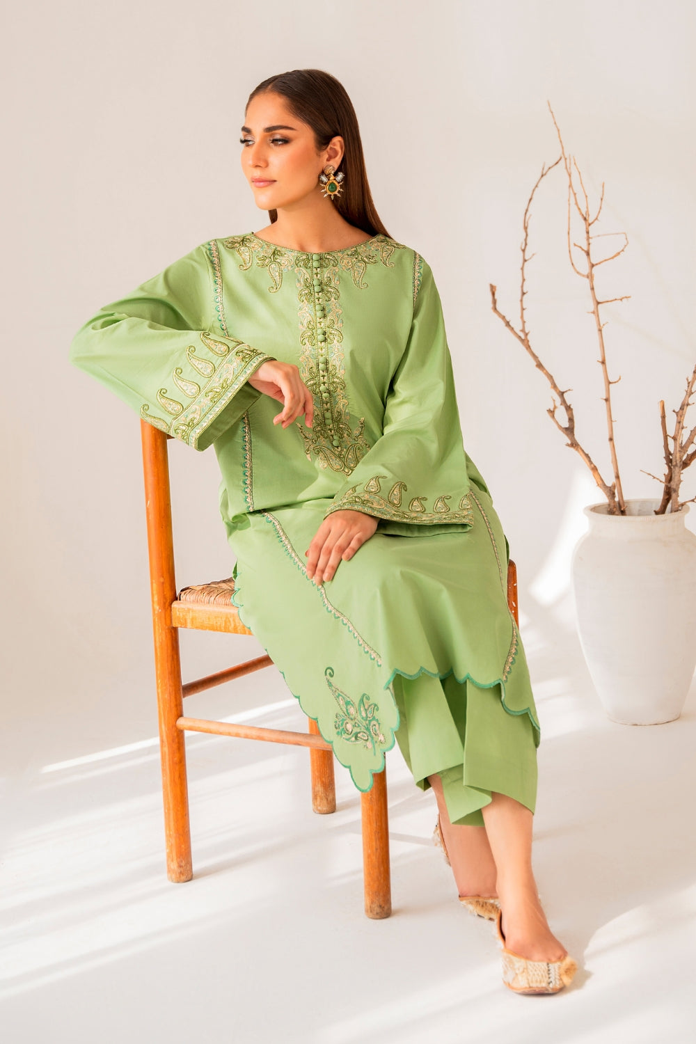 Iza (2 PC STITCHED | EMBROIDERED COTTON SHIRT+ TROUSER)