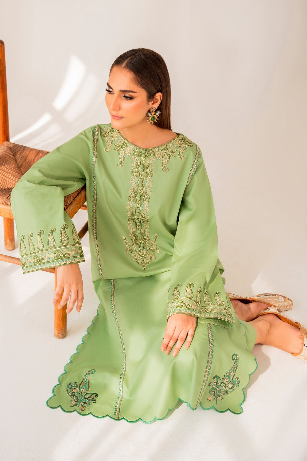 Iza (2 PC STITCHED | EMBROIDERED COTTON SHIRT+ TROUSER)