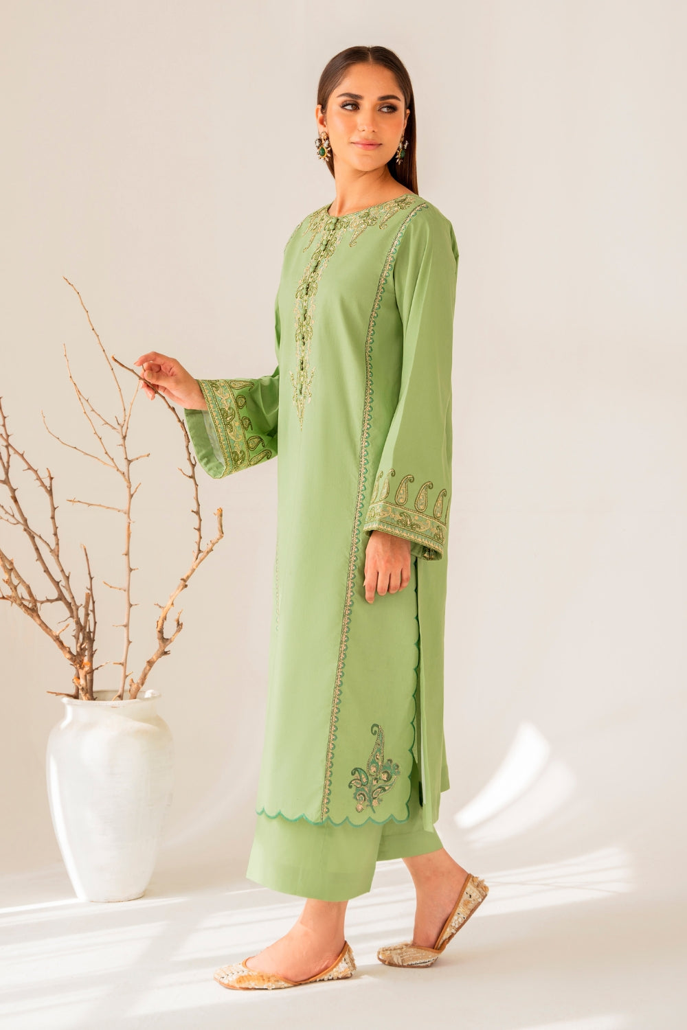 Iza (2 PC STITCHED | EMBROIDERED COTTON SHIRT+ TROUSER)