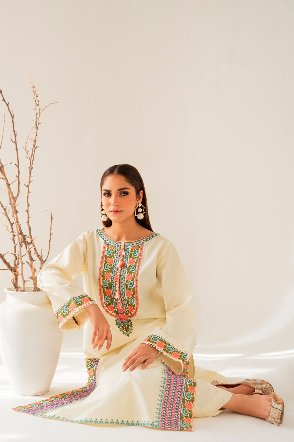 Miha (2 PC STITCHED | EMBROIDERED COTTON SHIRT+ TROUSER)