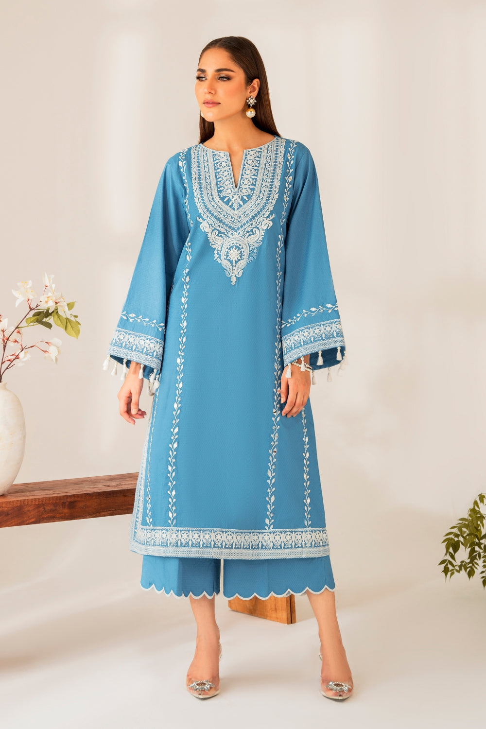 Marwa (2 PC STITCHED | EMBROIDERED COTTON SHIRT+ TROUSER)