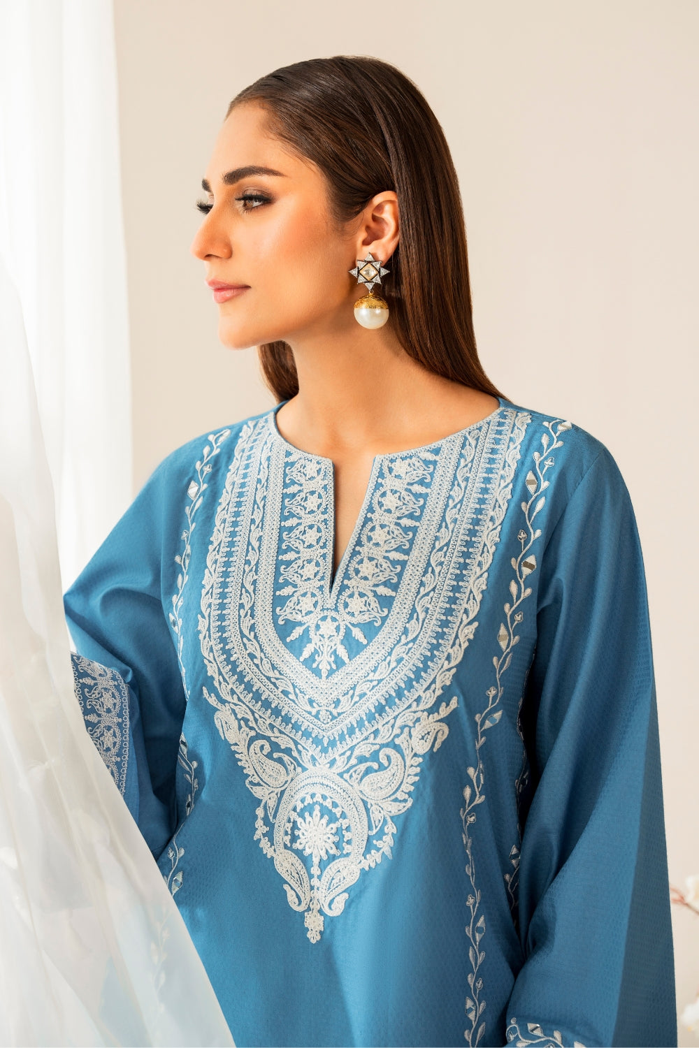 Marwa (2 PC STITCHED | EMBROIDERED COTTON SHIRT+ TROUSER)