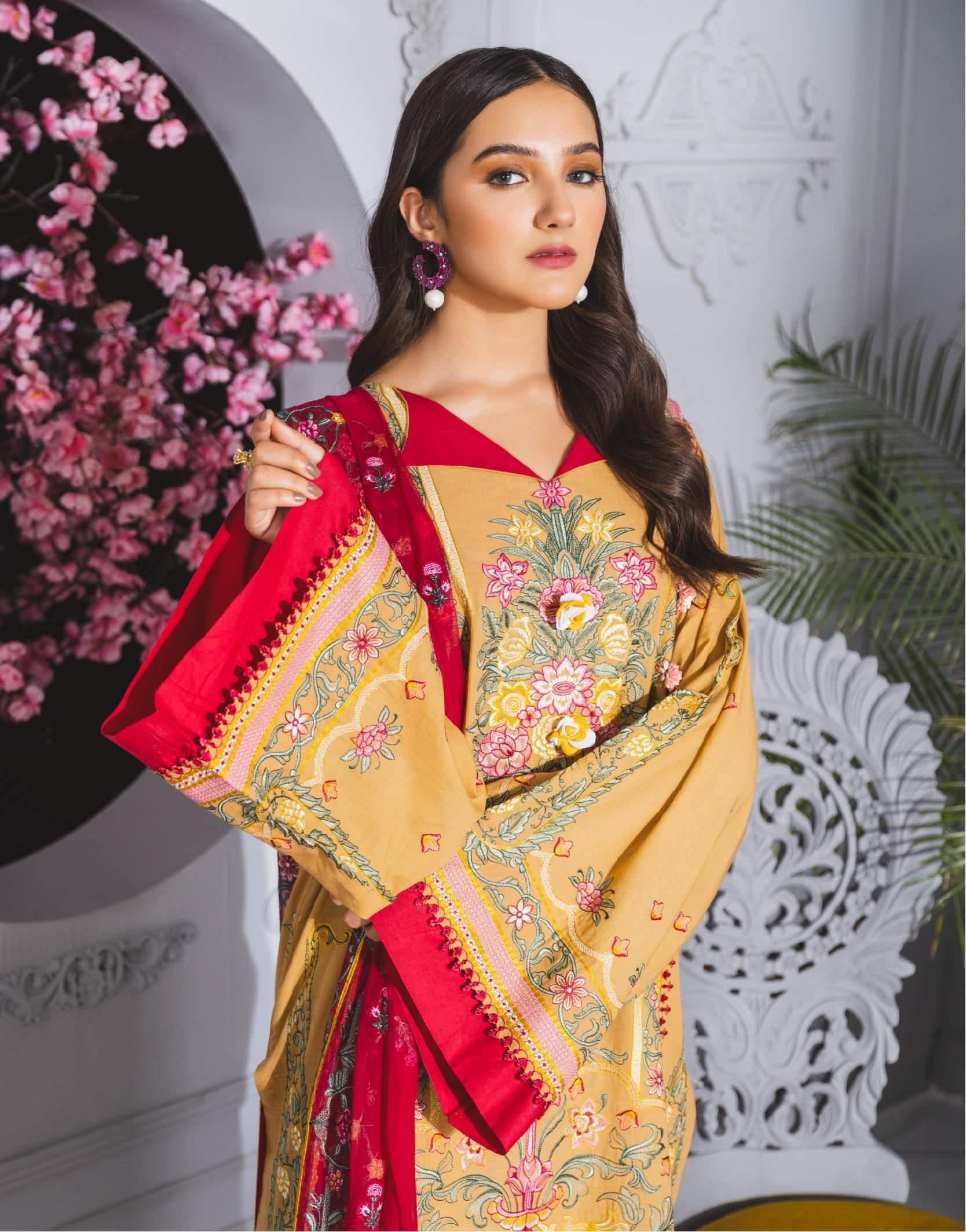 Formal Dress - Age of Stone (ML-206) - Maryum N Maria | Lawn | A female model wearing a stunning and beautiful Lawn Formal Dress and posing for the Photoshoot of Maryum N Maria Lawn Collection