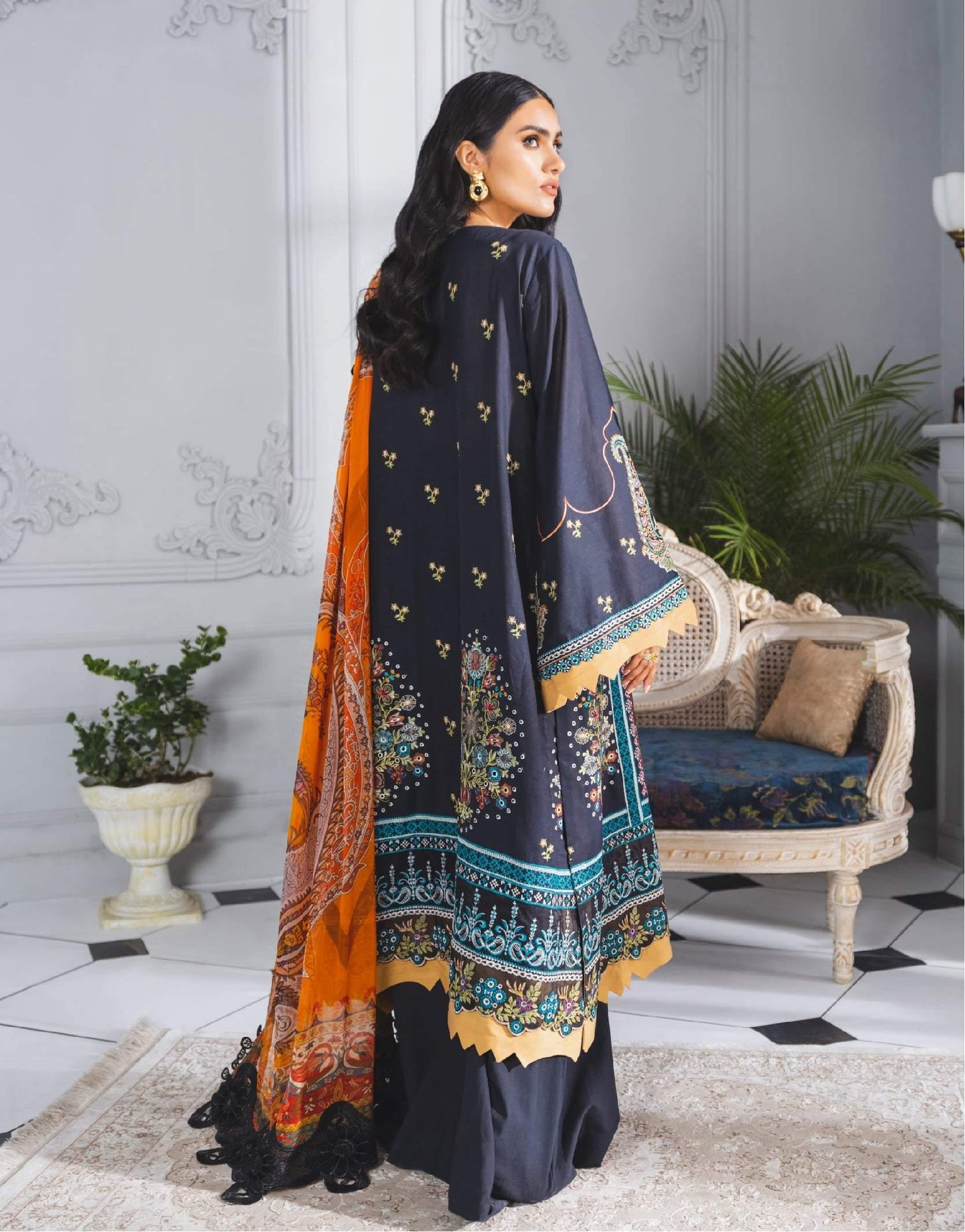 Formal Dress - Black & Orange (ML-201)