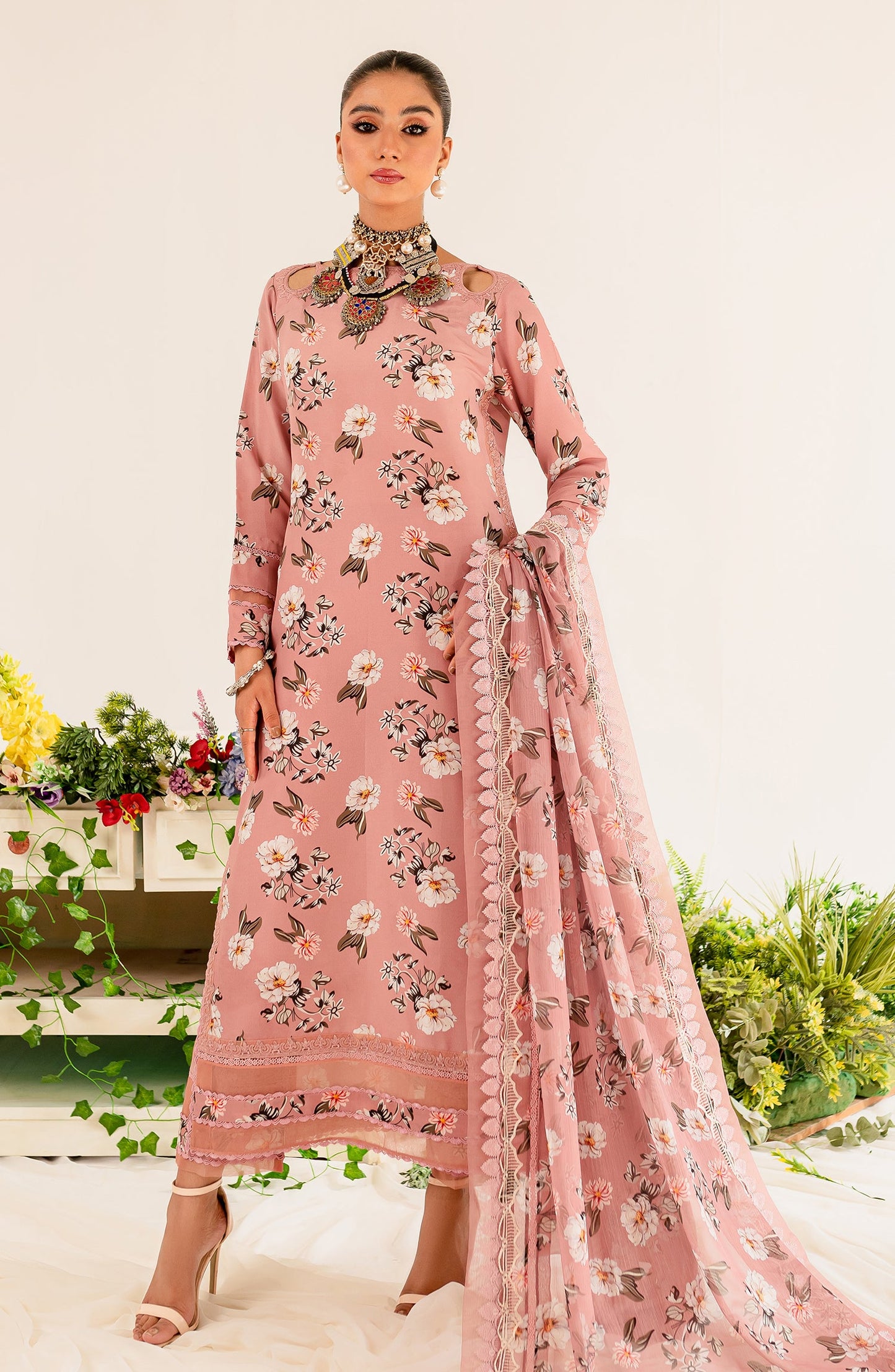 Printed Embroidered Lawn - Rose (MLFD-163)