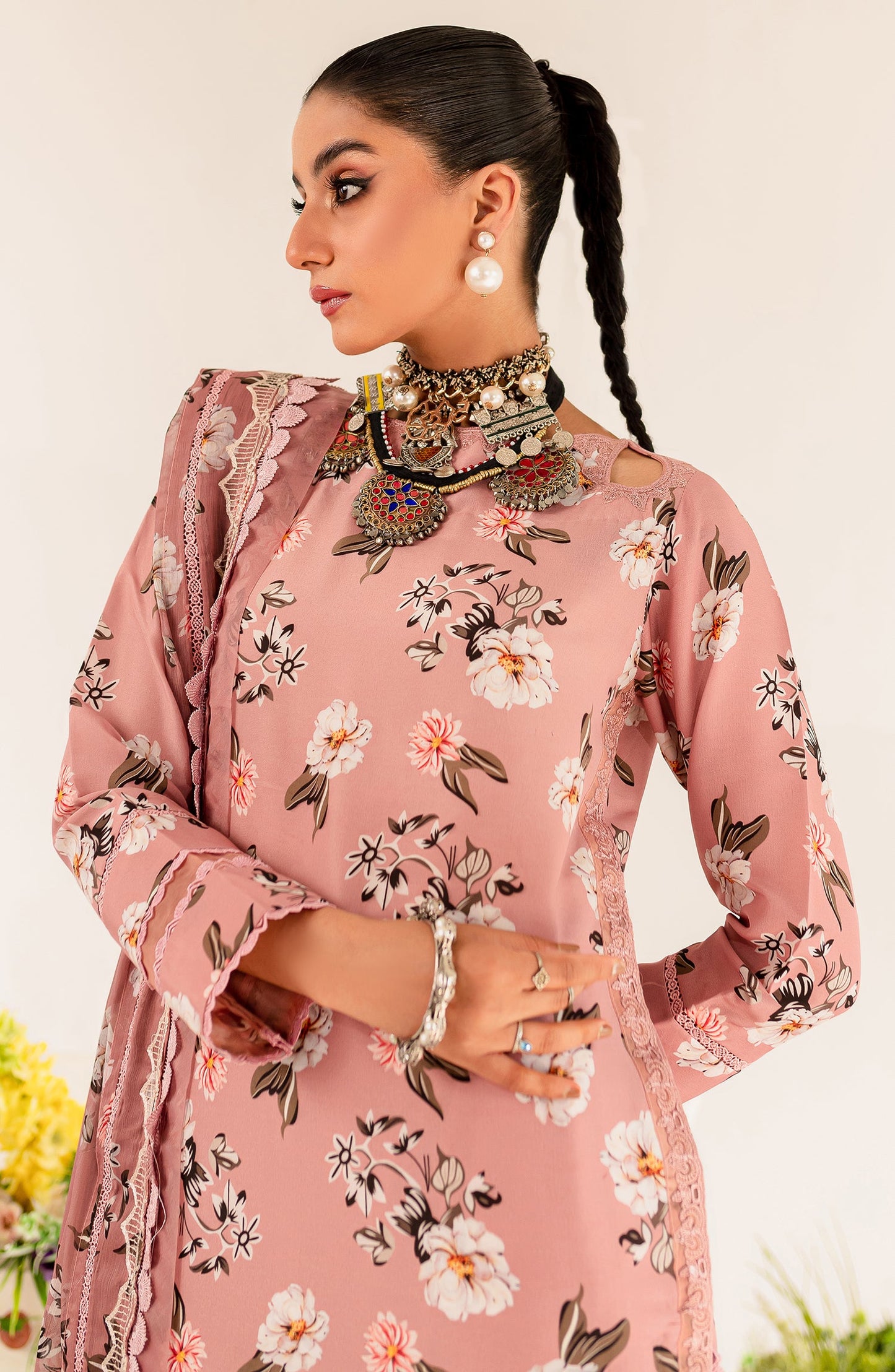 Printed Embroidered Lawn - Rose (MLFD-163)