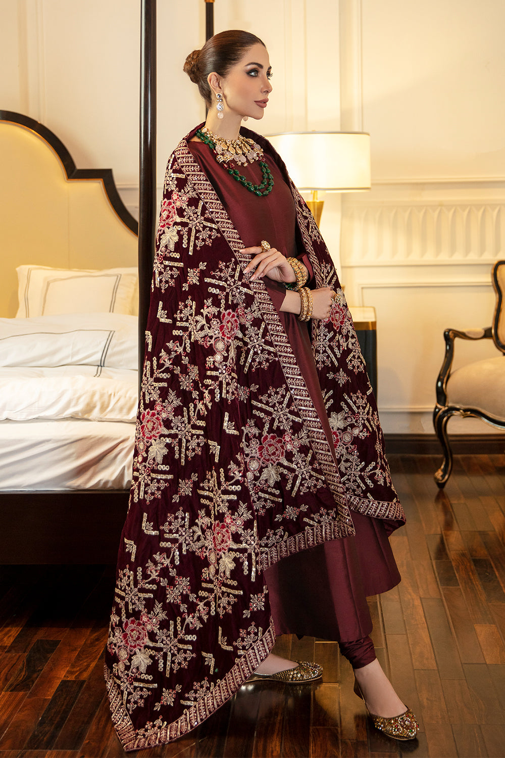 Embroidered Velvet Shawl