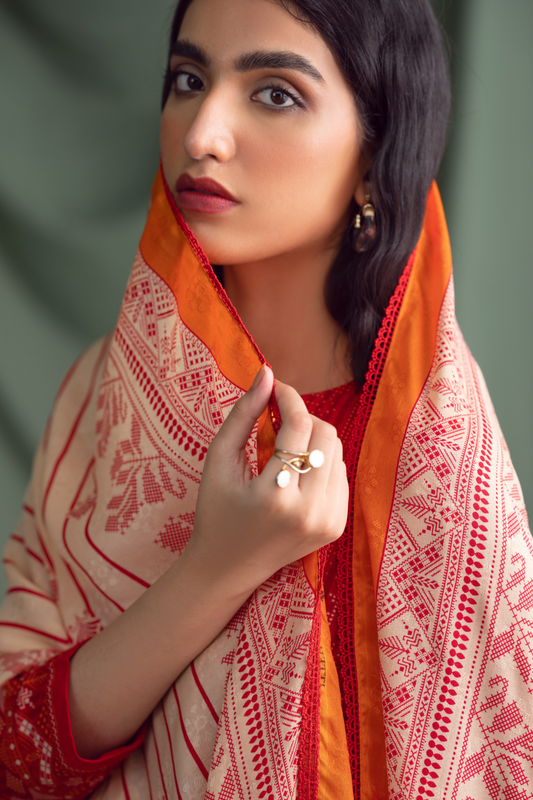3PC Unstitched | Printed Linen Suit | Jacquard Dupatta