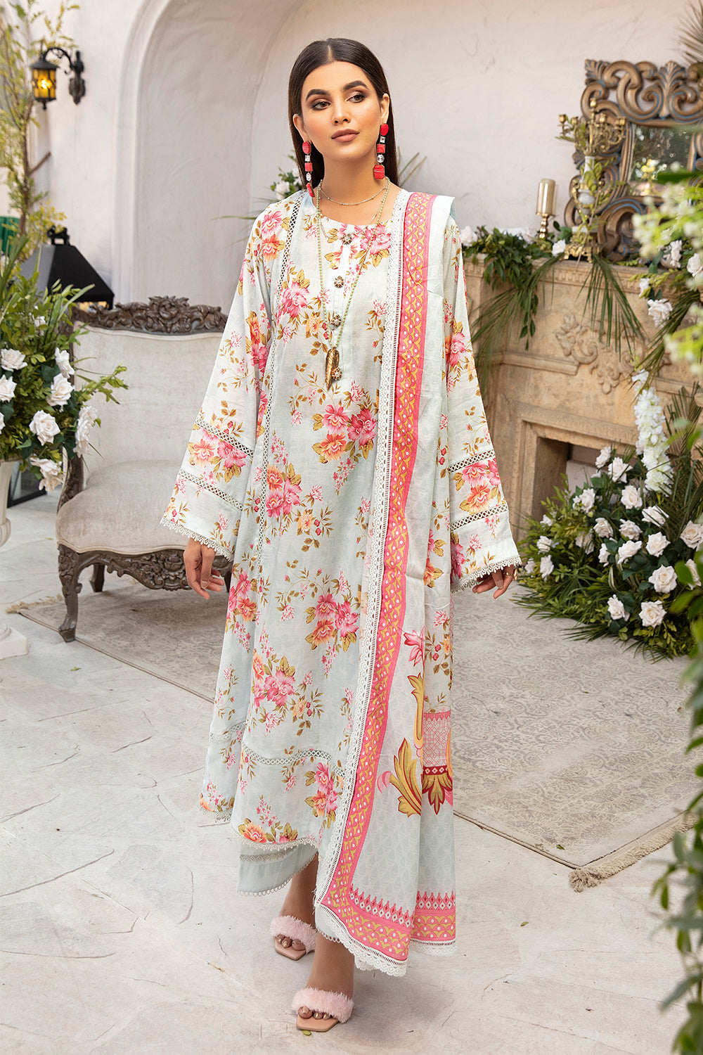 3 PC Unstitched | Printed Shirt + Printed Dupatta + Dyed Trouser