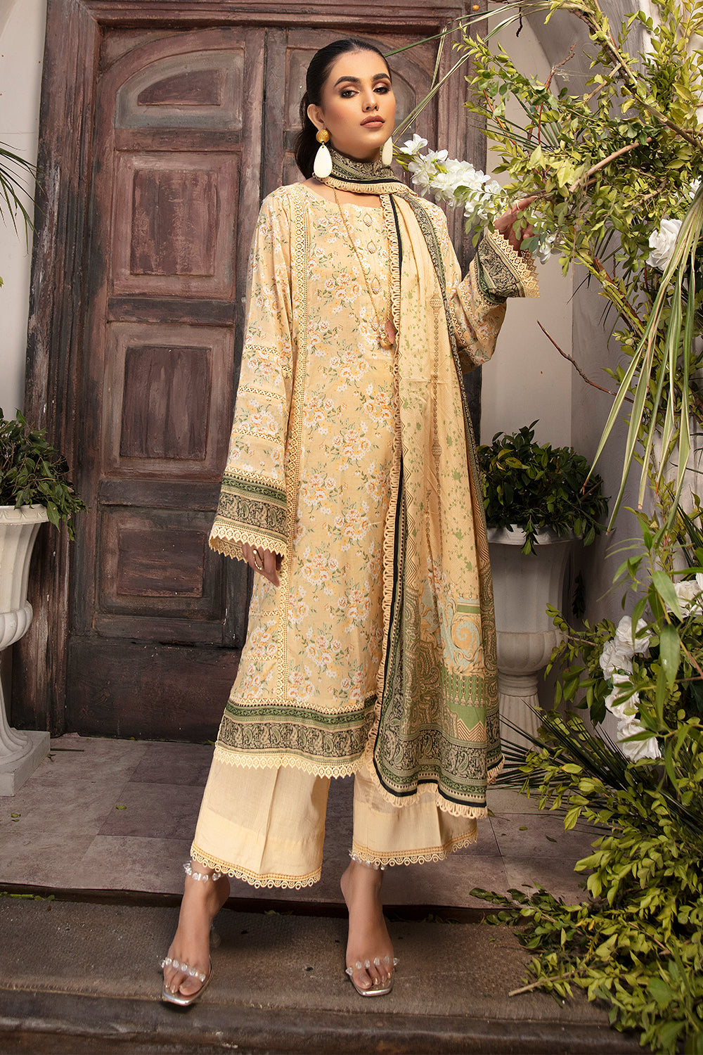 3 PC Unstitched | Printed Shirt + Printed Dupatta + Dyed Trouser