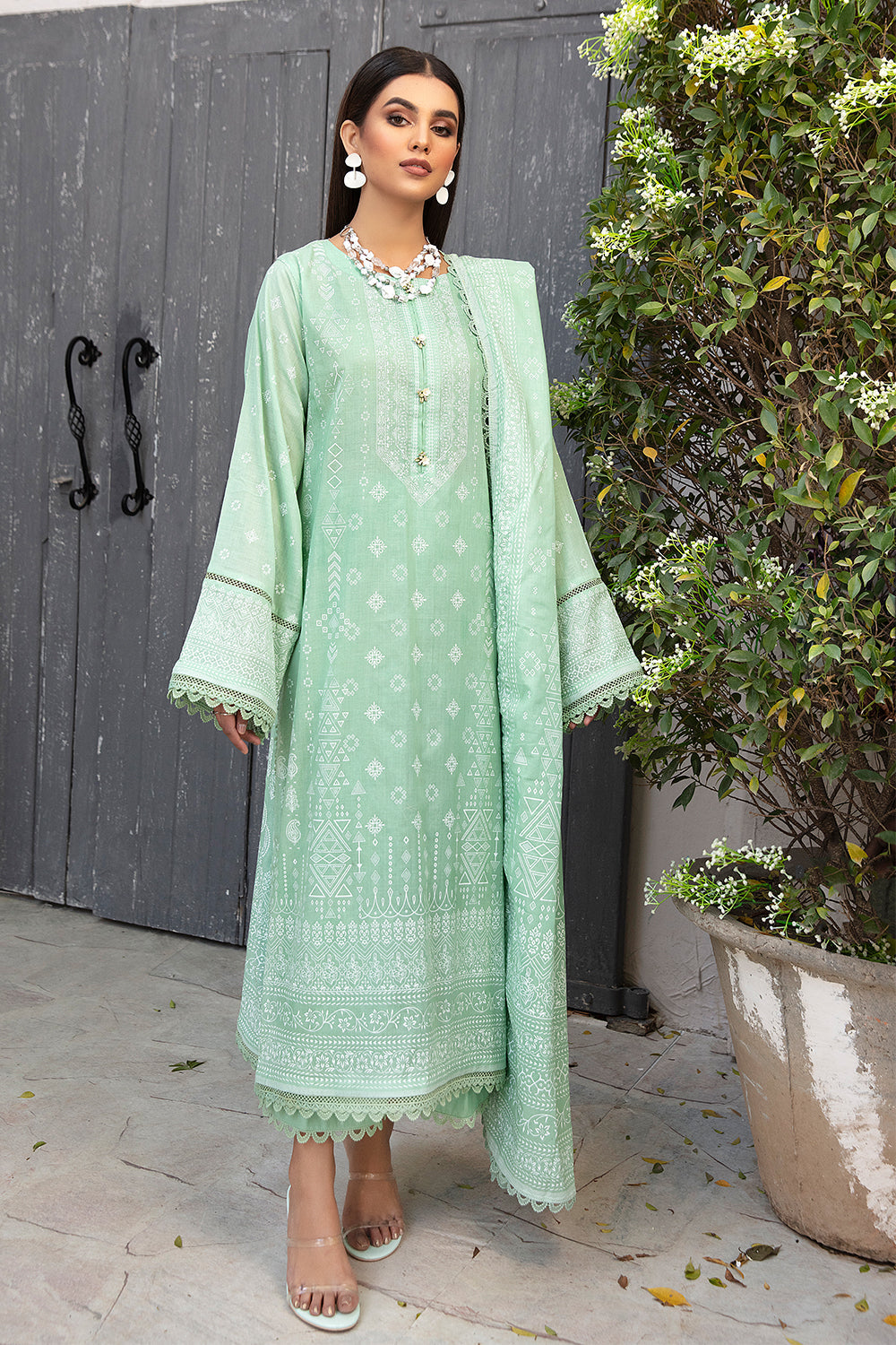 3 PC Unstitched | Printed Shirt + Printed Dupatta + Dyed Trouser