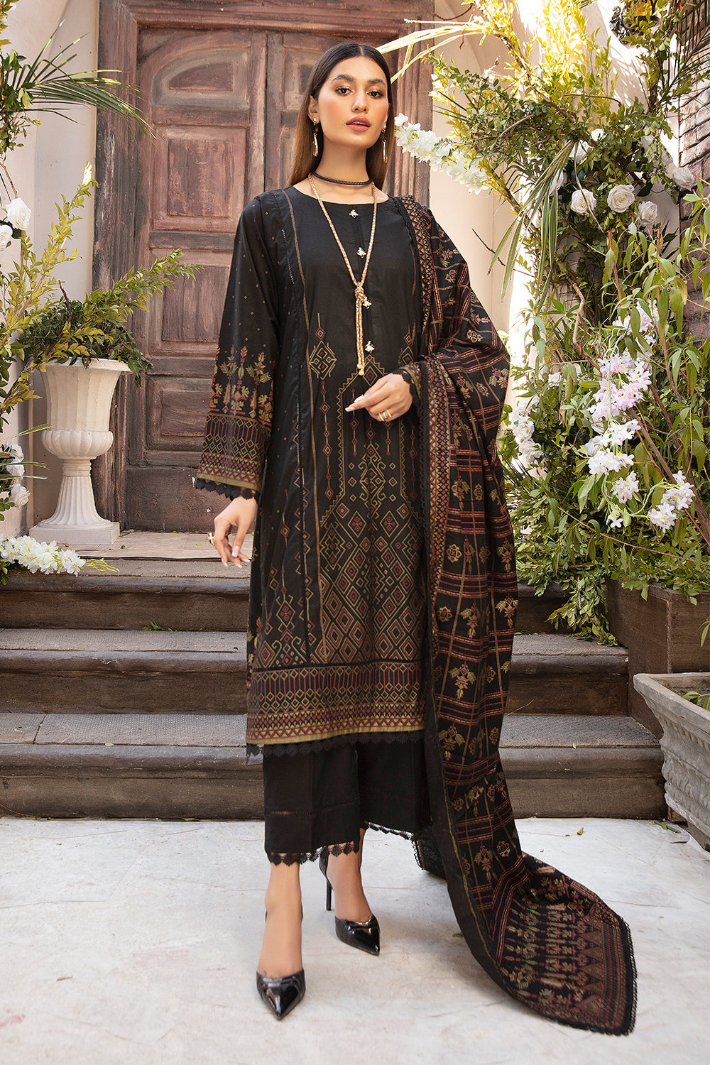 3 PC Unstitched | Printed Shirt + Printed Dupatta + Dyed Trouser