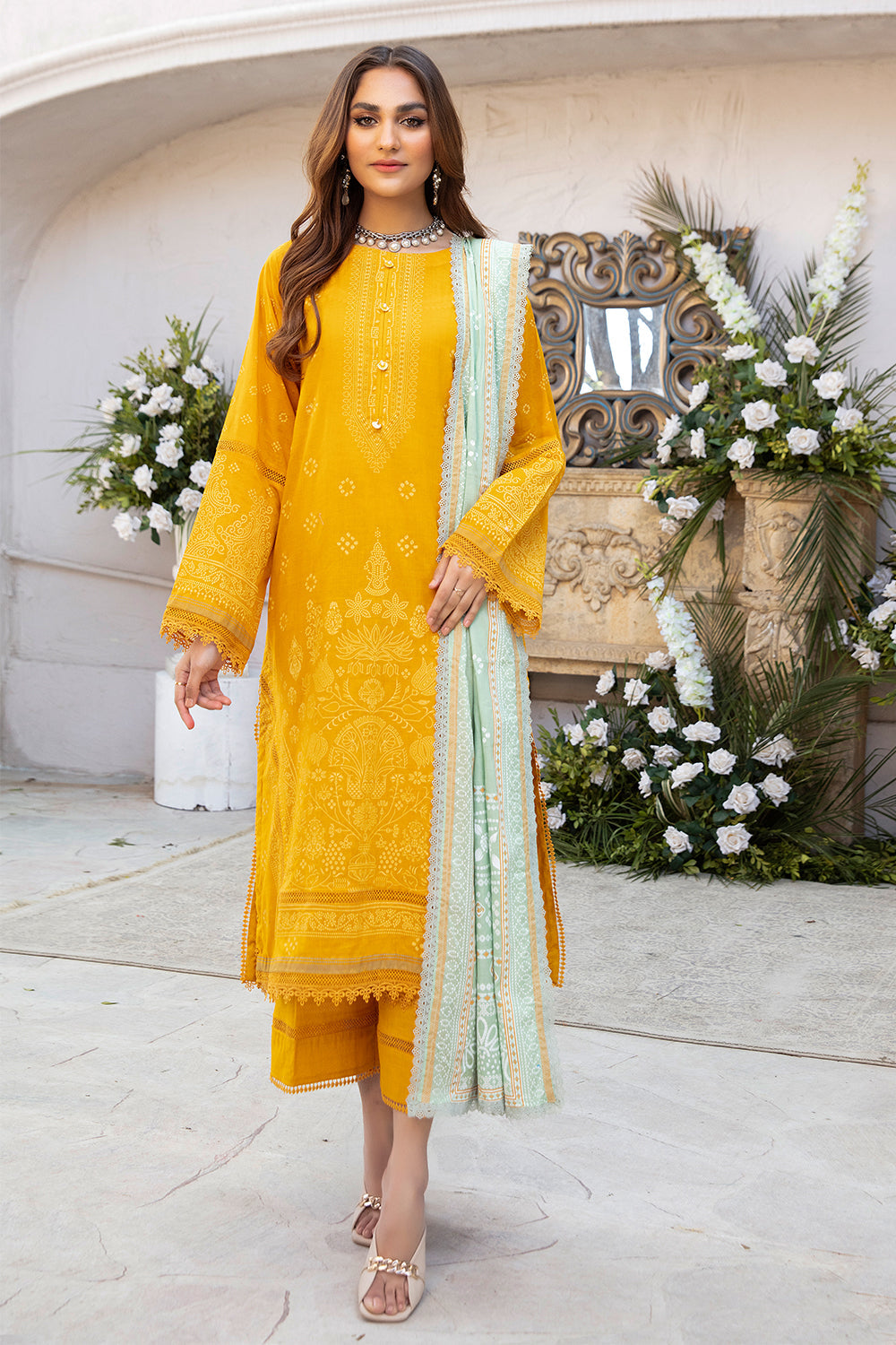 3 PC Unstitched | Printed Shirt + Printed Dupatta + Dyed Trouser