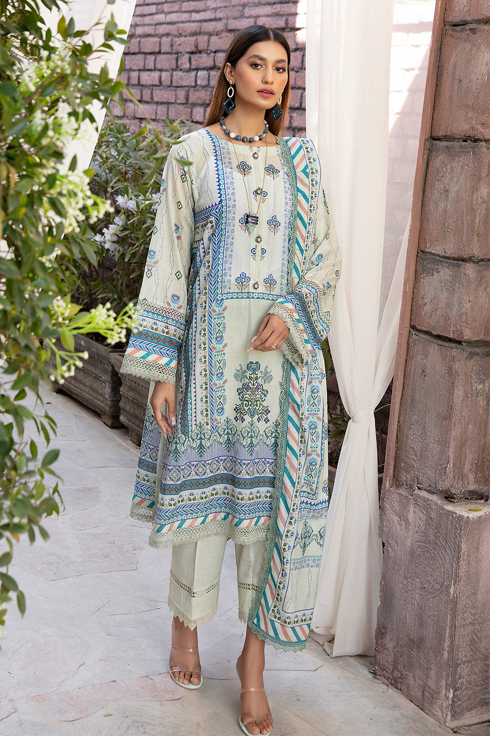 3 PC Unstitched | Printed Shirt + Printed Dupatta + Dyed Trouser