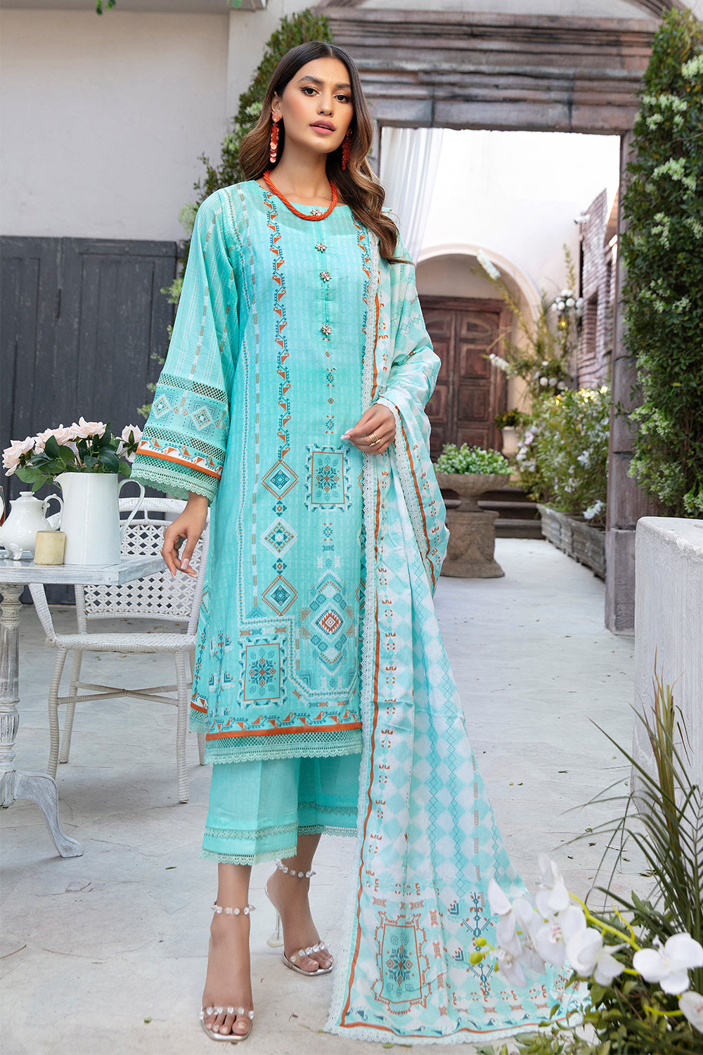3 PC Unstitched | Printed Shirt + Printed Dupatta + Dyed Trouser