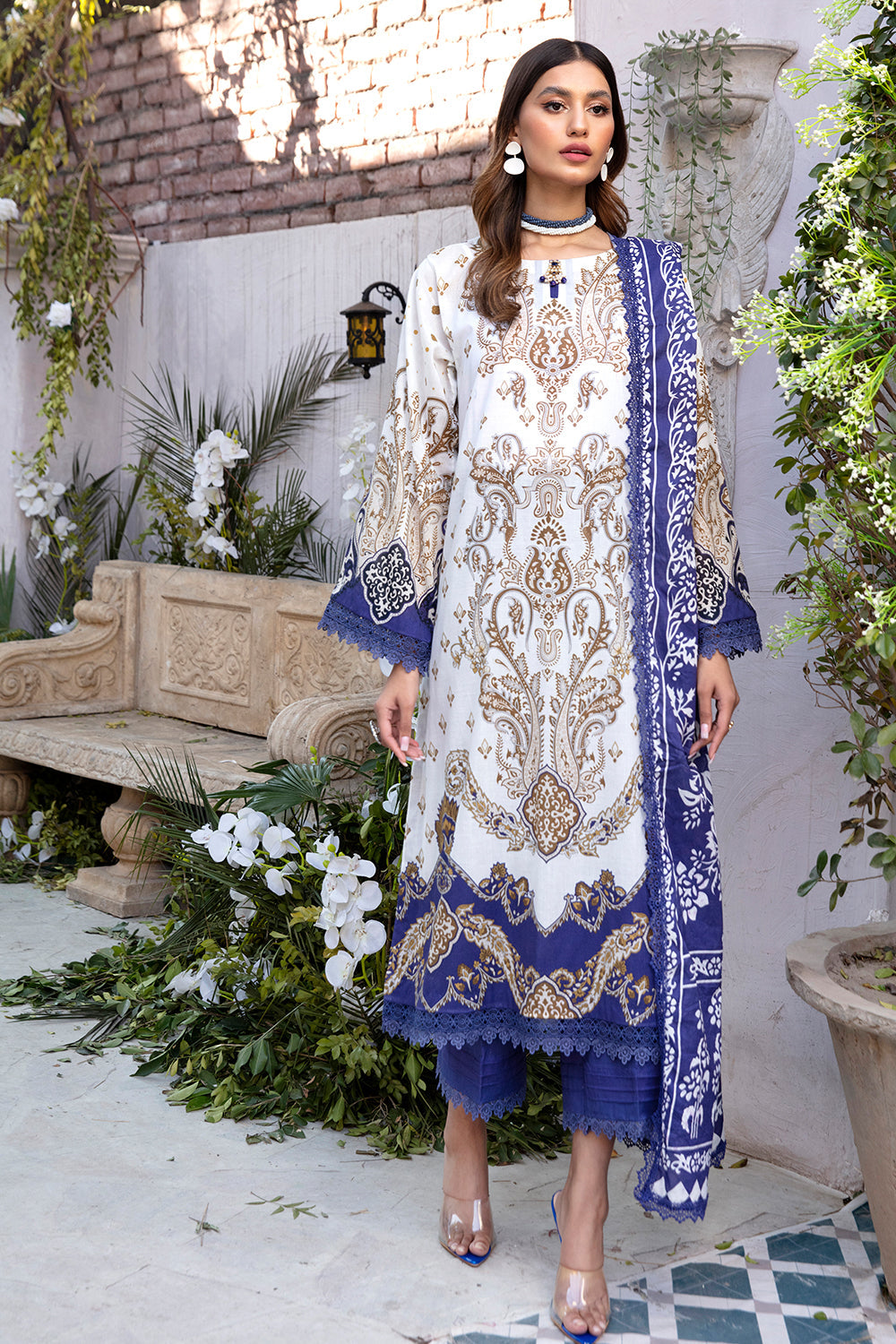 3 PC Unstitched | Printed Shirt + Printed Dupatta + Dyed Trouser