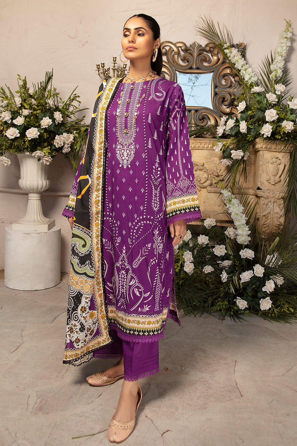 3 PC Unstitched | Printed Shirt + Printed Dupatta + Dyed Trouser