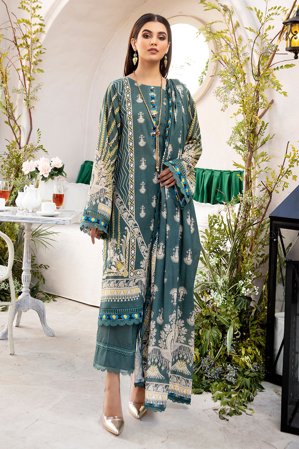 3 PC Unstitched | Printed Shirt + Printed Dupatta + Dyed Trouser