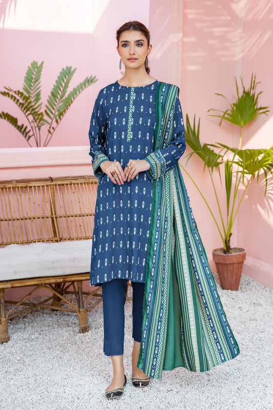 3 PC Unstitched | Crepe Linen Printed Suit