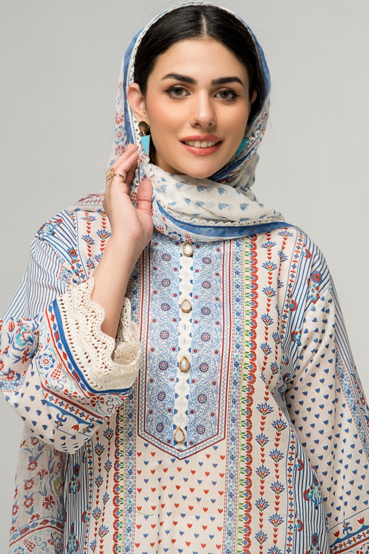 2 PC Unstitched | Digital Printed Shirt + Digital Printed Chiffon Duppata