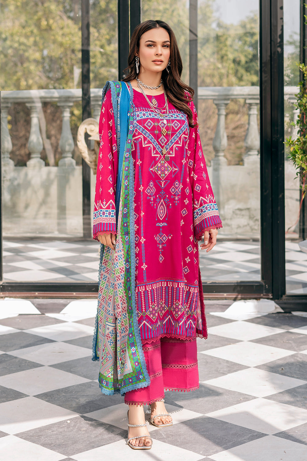 3 PC Unstitched  | Printed Shirt + Printed Dupatta + Dyed Trouser