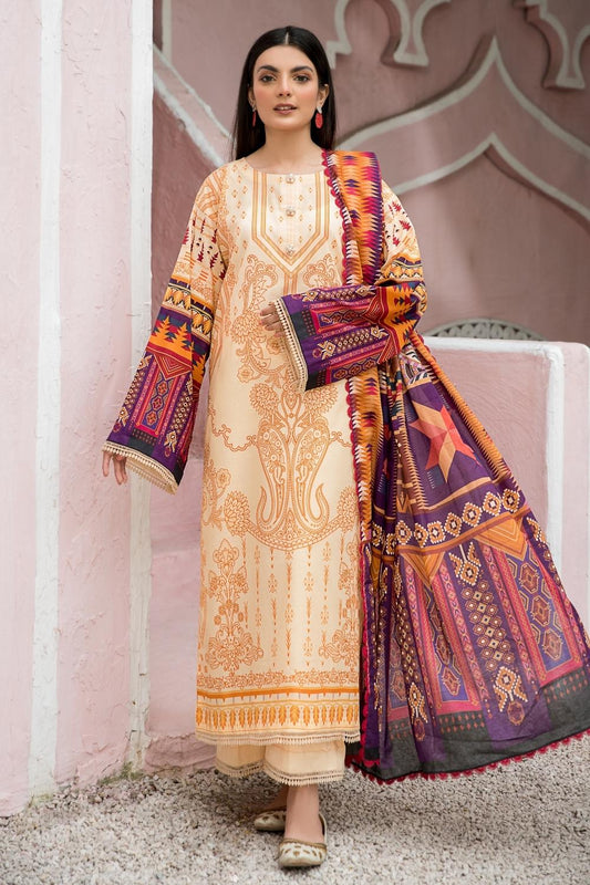 3 PC Unstitched | Printed Lawn Shirt + Dupatta | Cambric Trouser