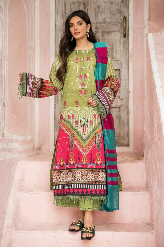 3 PC Unstitched | Lawn Shirt + Jacquard Dupatta +Cambric Trouser