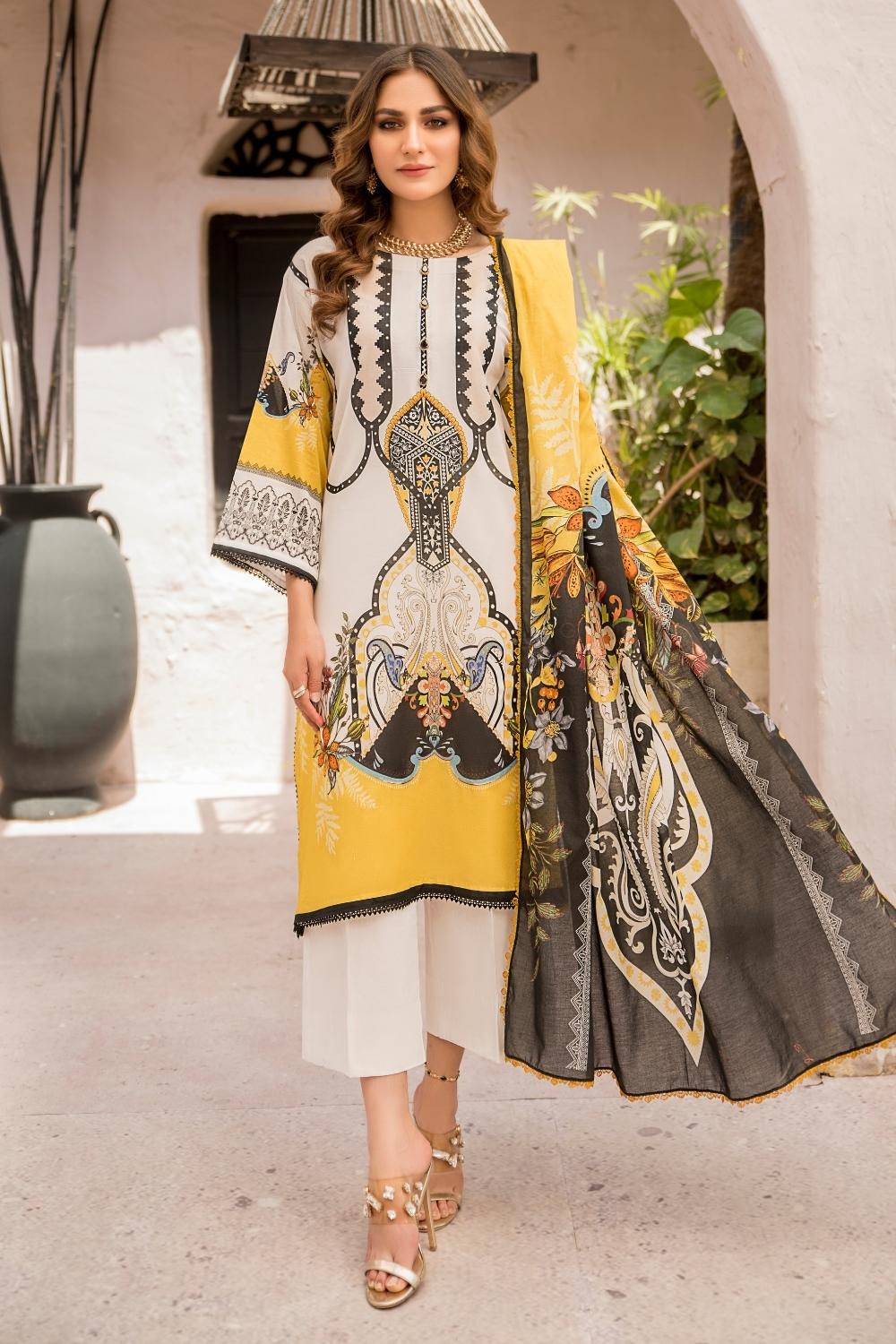 3 PC Unstitched  | Digital Printed Shirt + Digital  Printed Dupatta + Dyed Cambric Trouser