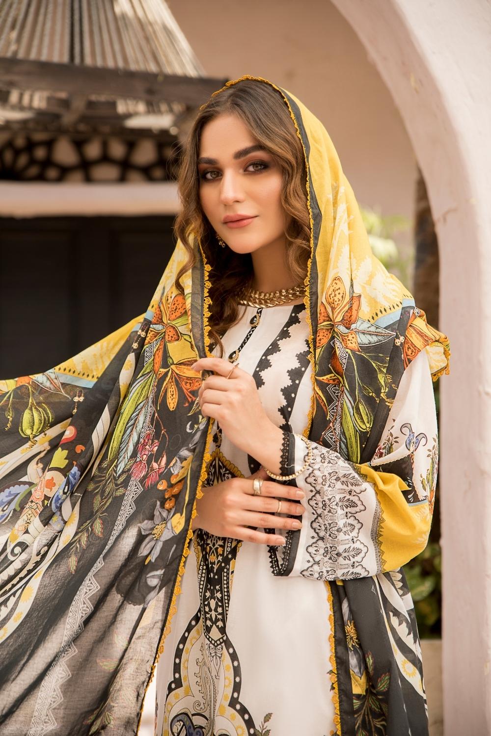 3 PC Unstitched  | Digital Printed Shirt + Digital  Printed Dupatta + Dyed Cambric Trouser