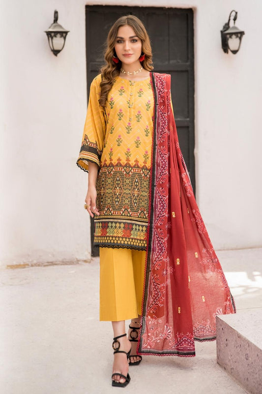 3 PC Unstitched  | Digital Printed Shirt + Digital  Printed Dupatta + Dyed Cambric Trouser