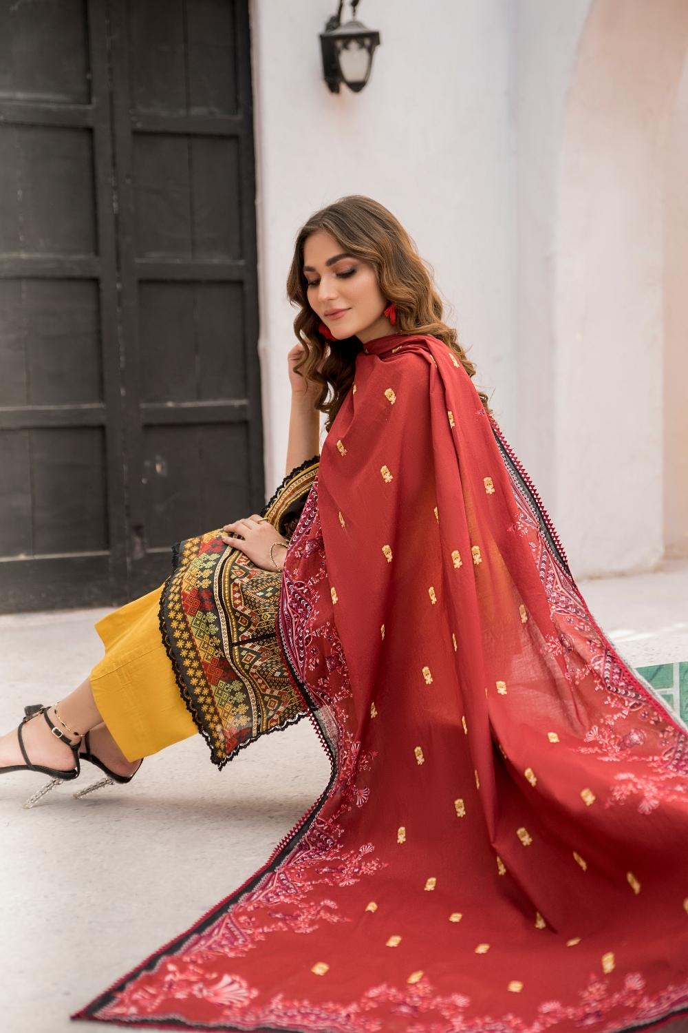 3 PC Unstitched  | Digital Printed Shirt + Digital  Printed Dupatta + Dyed Cambric Trouser