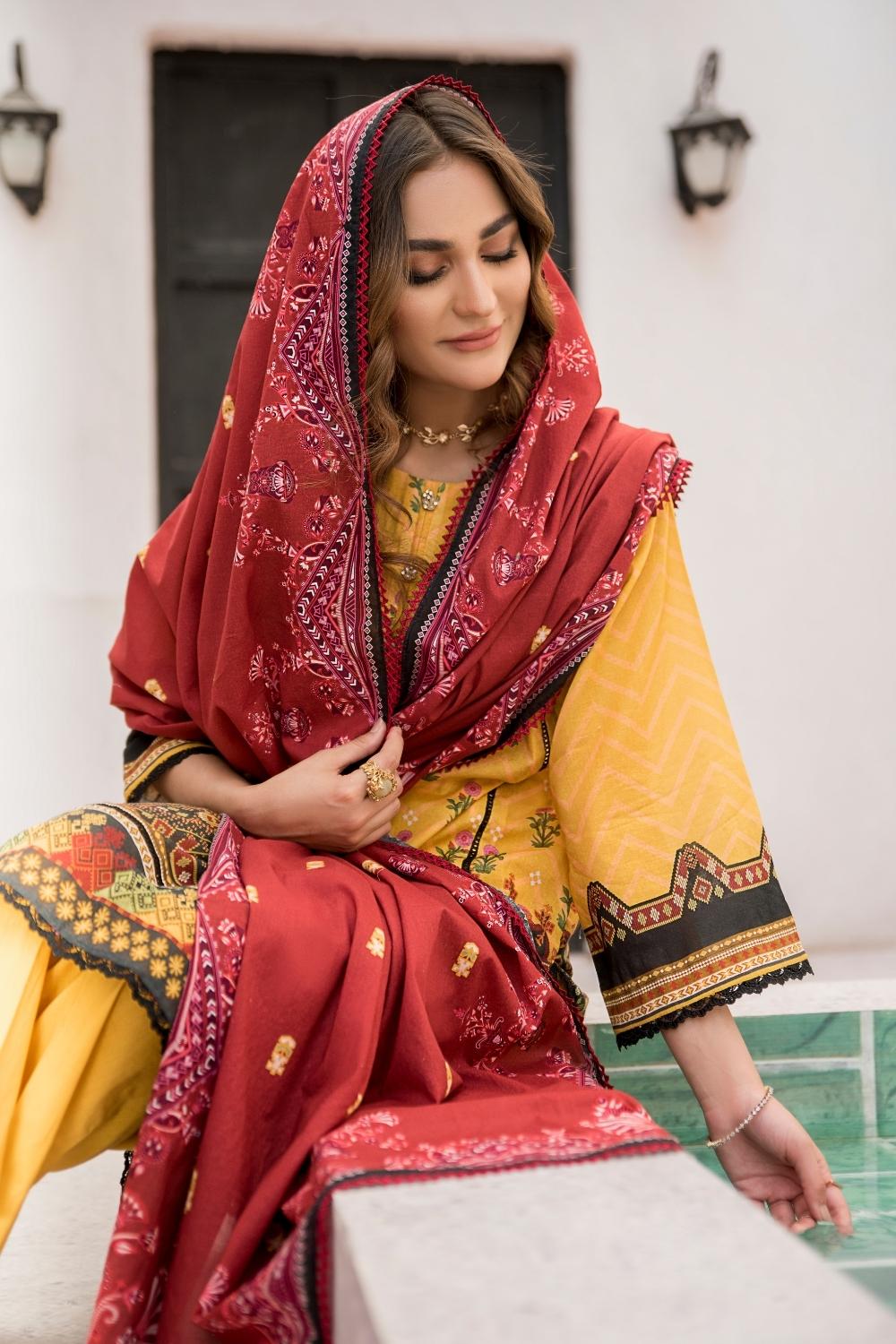 3 PC Unstitched  | Digital Printed Shirt + Digital  Printed Dupatta + Dyed Cambric Trouser