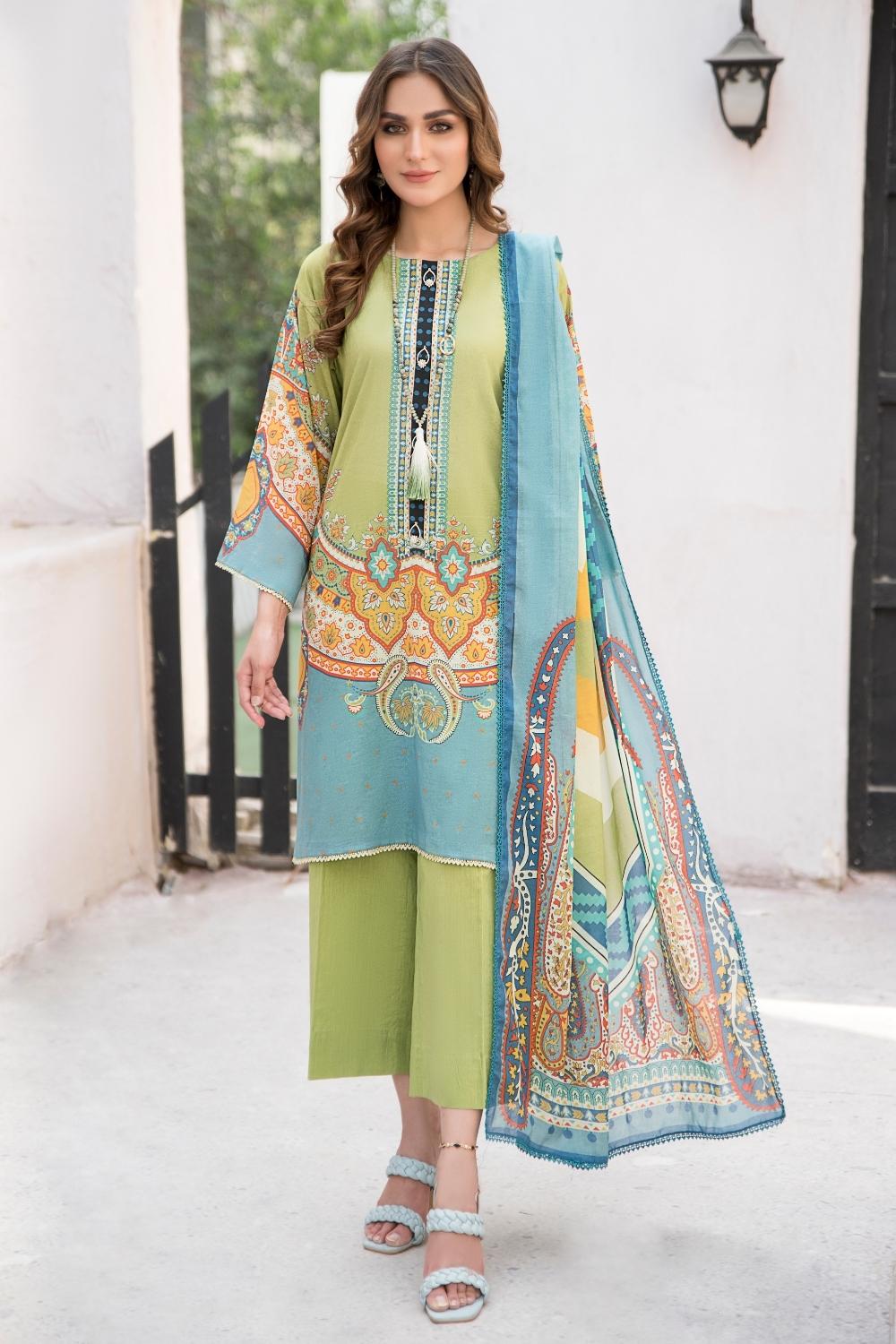 3 PC Unstitched  | Digital Printed Shirt + Digital  Printed Dupatta + Dyed Cambric Trouser