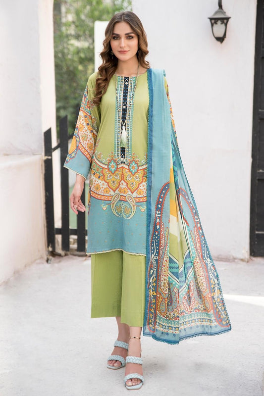 3 PC Unstitched  | Digital Printed Shirt + Digital  Printed Dupatta + Dyed Cambric Trouser