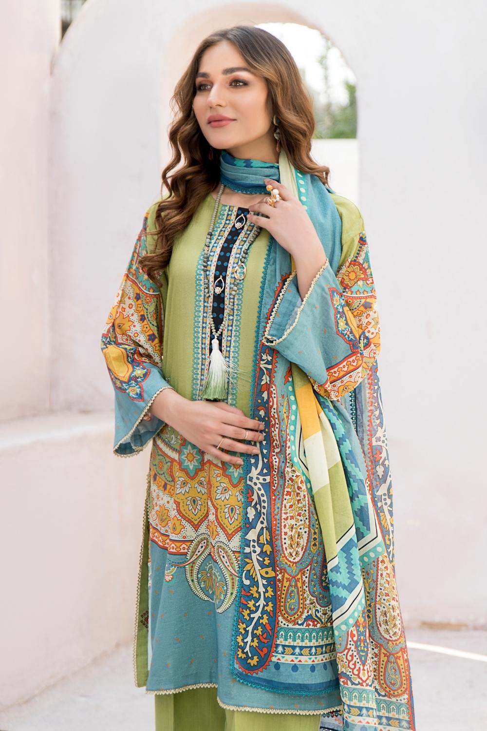 3 PC Unstitched  | Digital Printed Shirt + Digital  Printed Dupatta + Dyed Cambric Trouser