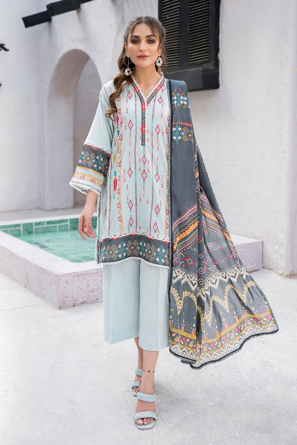 3 PC Unstitched  | Digital Printed Shirt + Digital  Printed Dupatta + Dyed Cambric Trouser