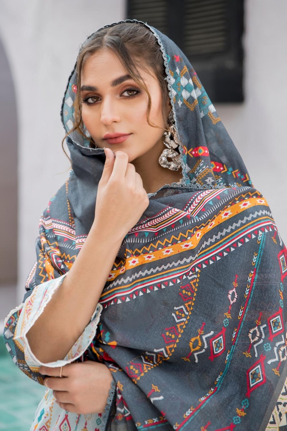 3 PC Unstitched  | Digital Printed Shirt + Digital  Printed Dupatta + Dyed Cambric Trouser