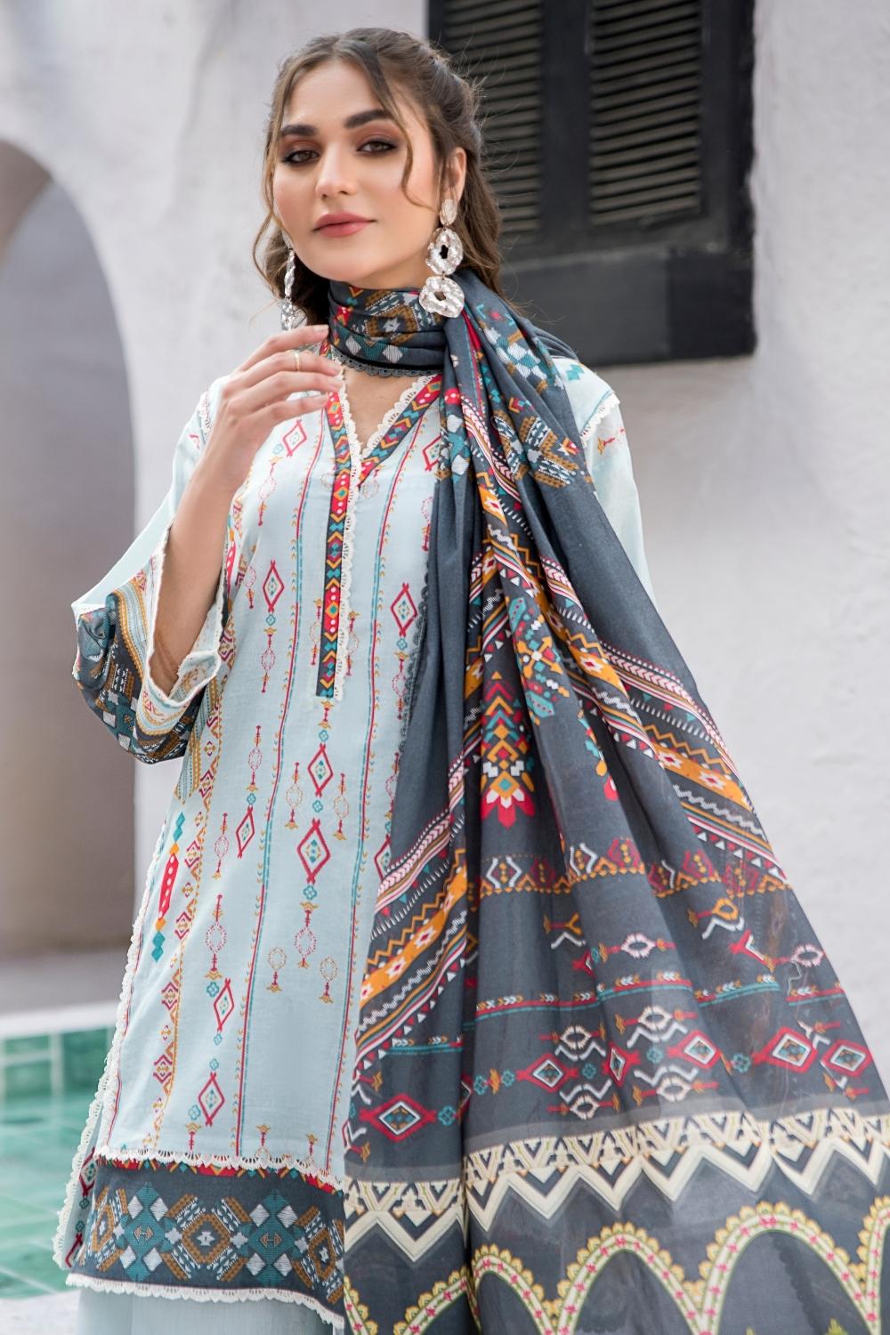 3 PC Unstitched  | Digital Printed Shirt + Digital  Printed Dupatta + Dyed Cambric Trouser