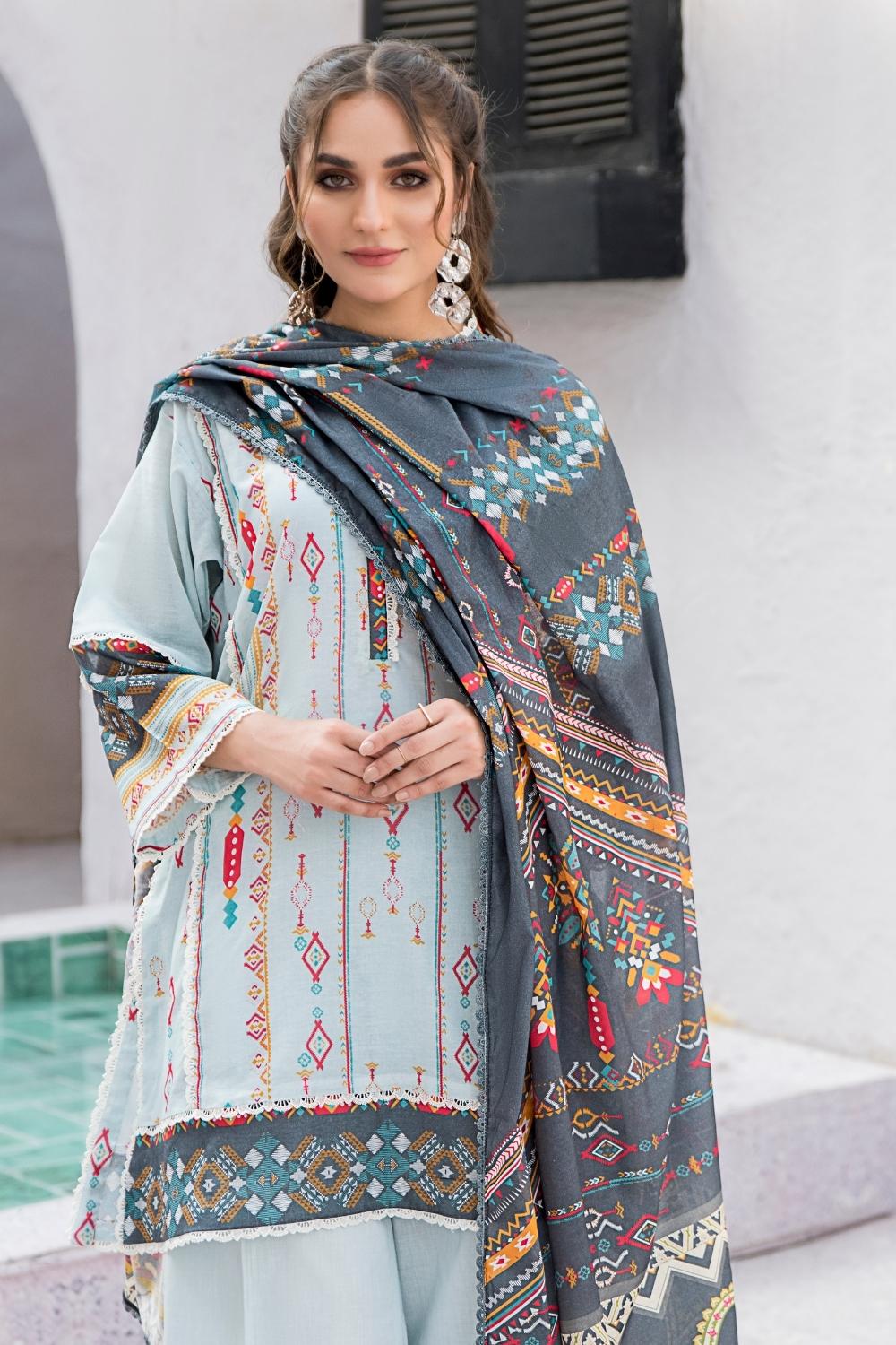 3 PC Unstitched  | Digital Printed Shirt + Digital  Printed Dupatta + Dyed Cambric Trouser