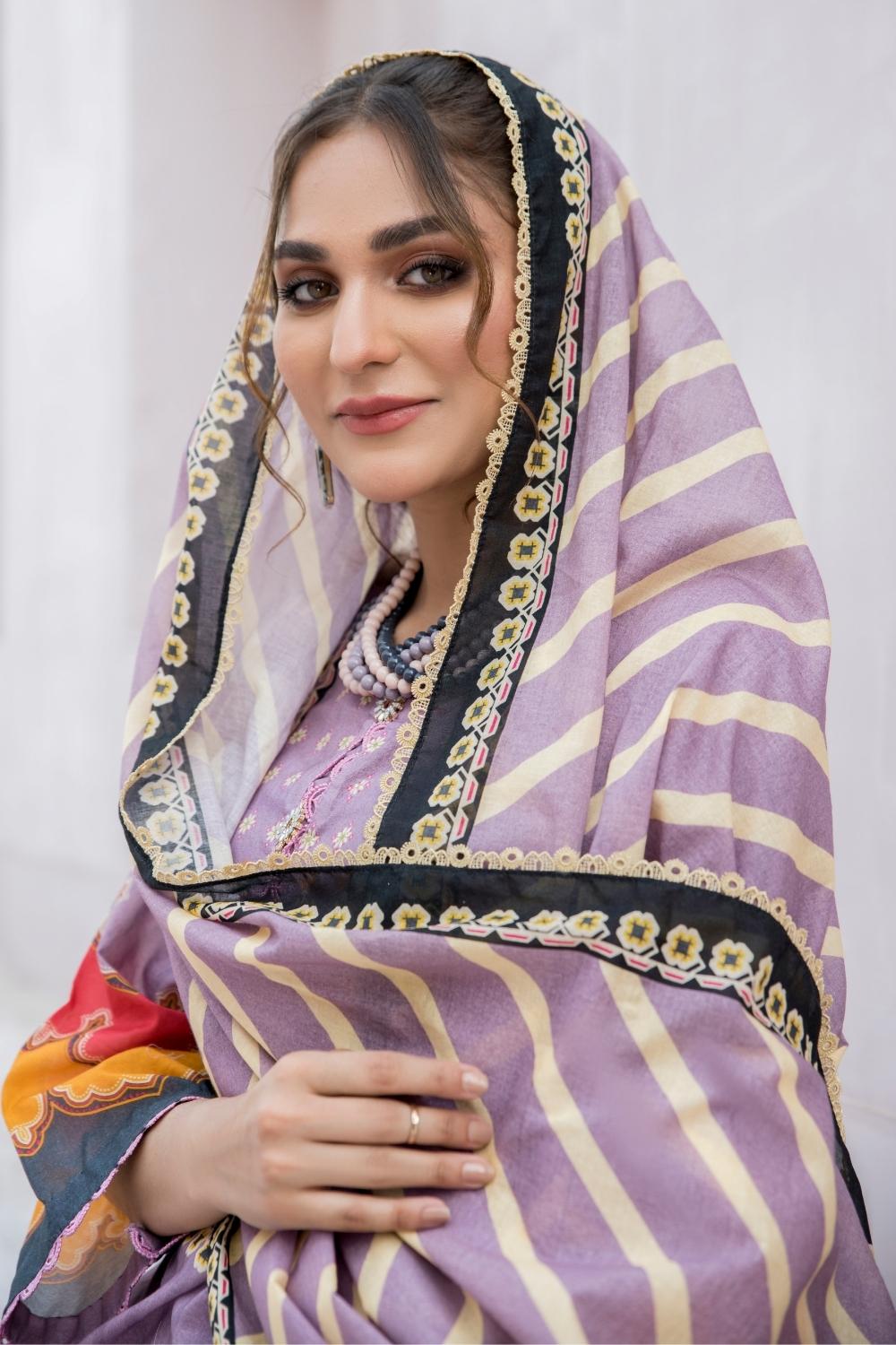 3 PC Unstitched  | Digital Printed Shirt + Digital  Printed Dupatta + Dyed Cambric Trouser