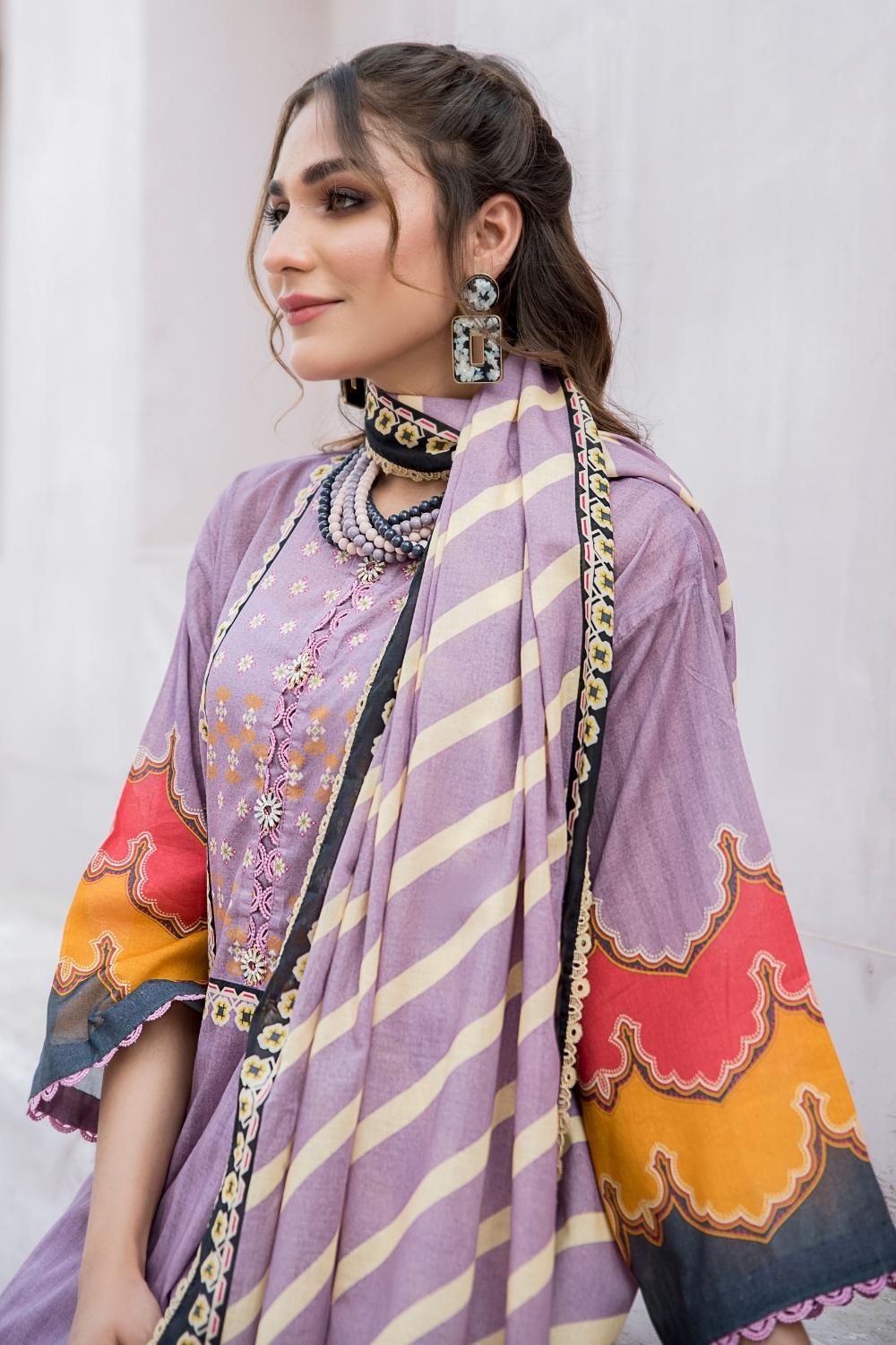 3 PC Unstitched  | Digital Printed Shirt + Digital  Printed Dupatta + Dyed Cambric Trouser