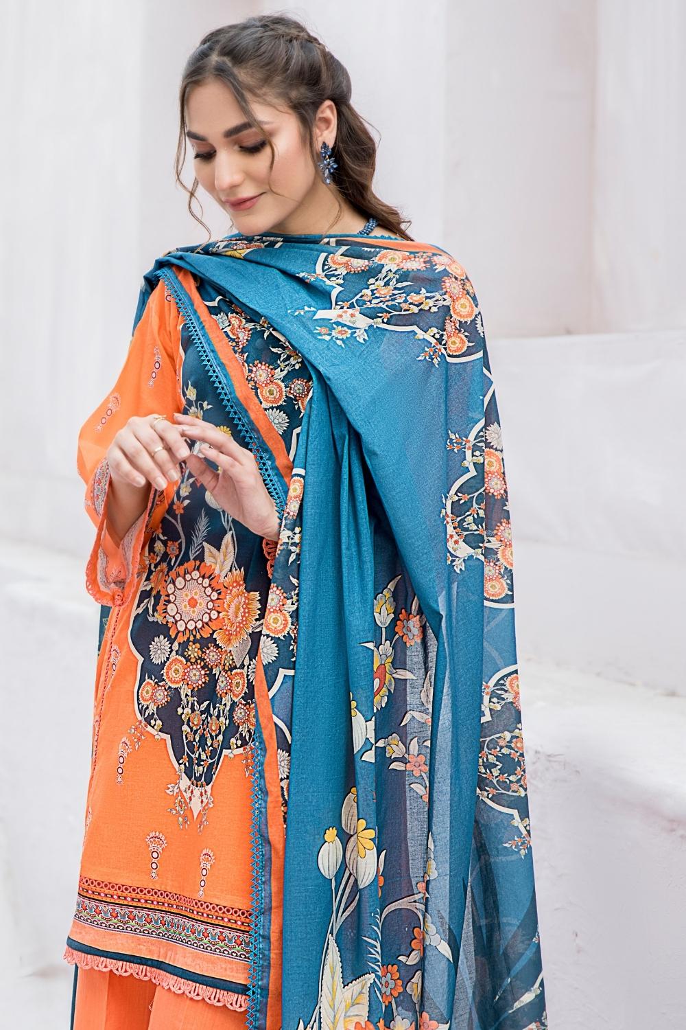 3 PC Unstitched  | Digital Printed Shirt + Digital  Printed Dupatta + Dyed Cambric Trouser