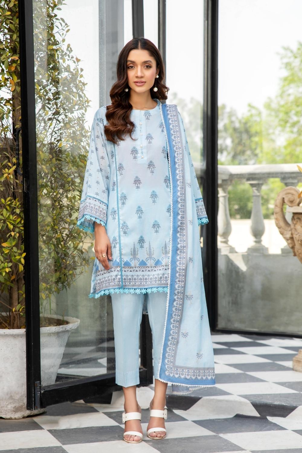 3 PC Unstitched  |  Printed Lawn Shirt +  Printed Lawn Dupatta + Dyed Cambric Trouser