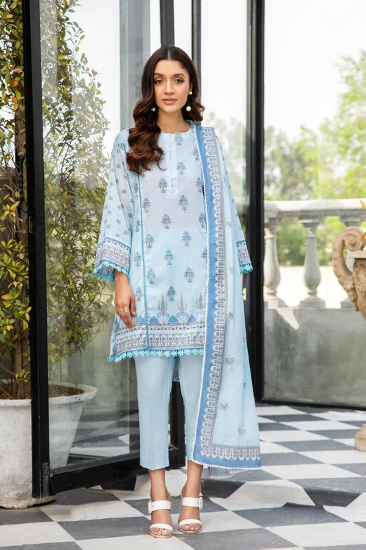 3 PC Unstitched  |  Printed Lawn Shirt +  Printed Lawn Dupatta + Dyed Cambric Trouser