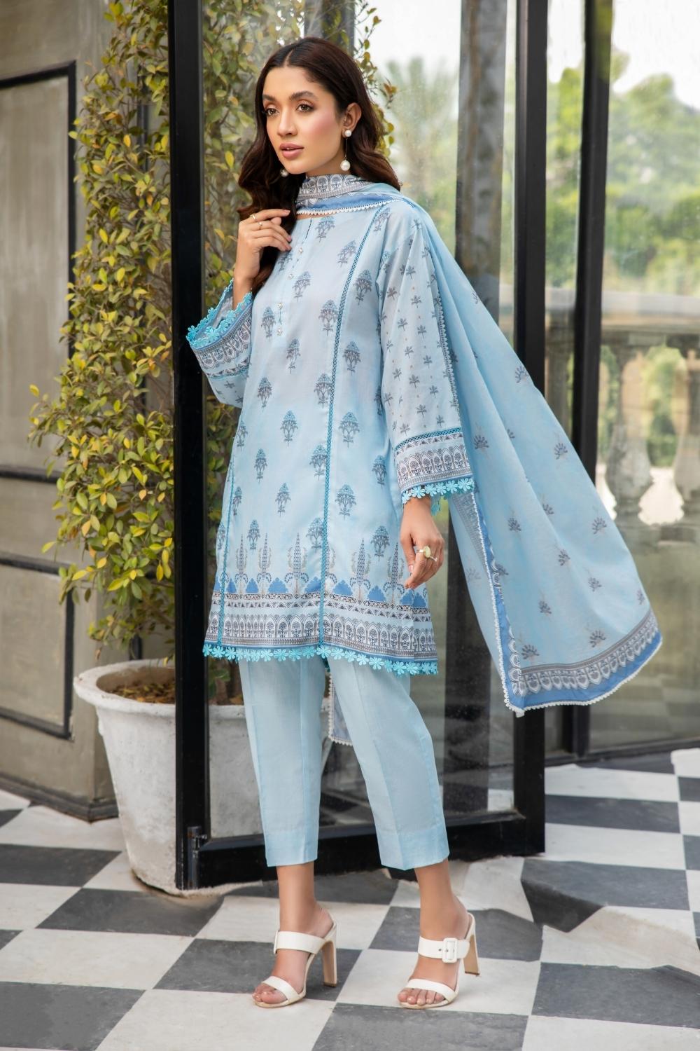 3 PC Unstitched  |  Printed Lawn Shirt +  Printed Lawn Dupatta + Dyed Cambric Trouser